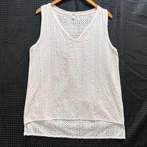Dylan Eyelet Sleeveless Top Womens Size M Pink V-Neck High-Low Boho Coastal Airy
